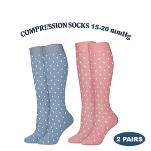 Unisex 15-20 mmHg‎ Compression Socks L/XL Knee High Medical Diamonds 2 Pack NEW